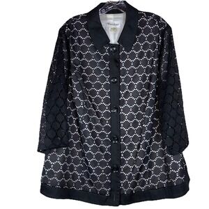 Tanjay Women's Black Button-Up Blazer Style Top – White Lined, Collared, Size 20